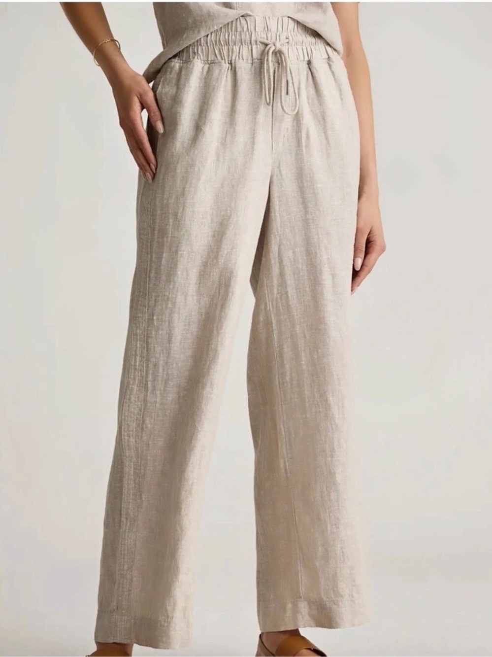Quince 100% European Linen Wide Leg Pants in Beige NWT